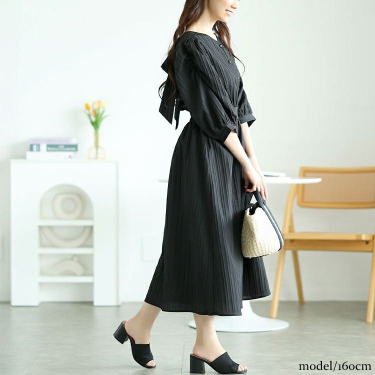 大きいサイズ レディース バックリボンパワショルワンピース　tani-15613ll