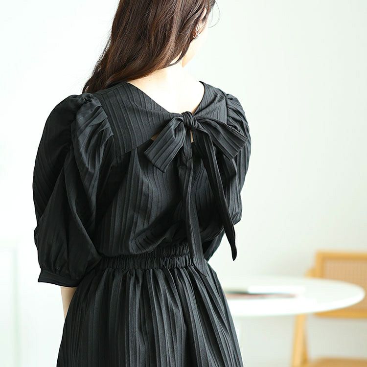 大きいサイズ レディース バックリボンパワショルワンピース　tani-15613ll