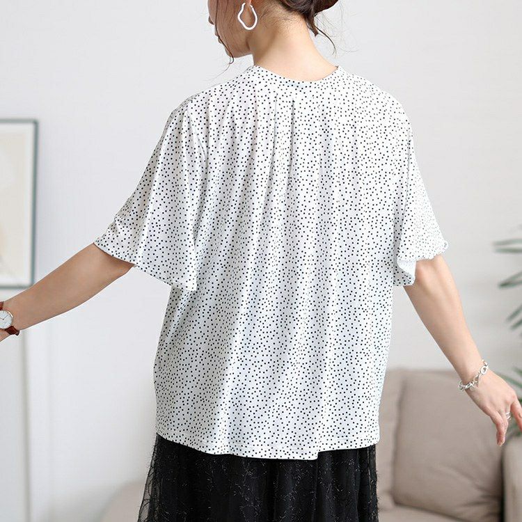 大きいサイズ レディース 接触冷感ドット柄ストレッチブラウス　mncut-152469 【メール便可】