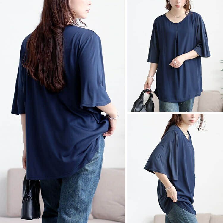 大きいサイズ レディース フロントタック異素材チュニック　cast-5556009 【メール便可】