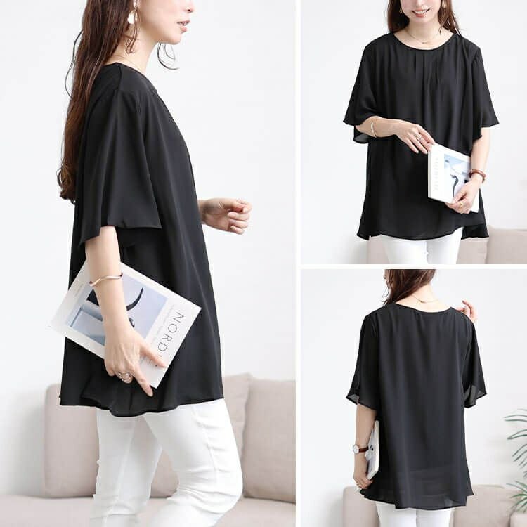 大きいサイズ レディース フロントタックシフォンチュニック　cast-5556005 【メール便可】