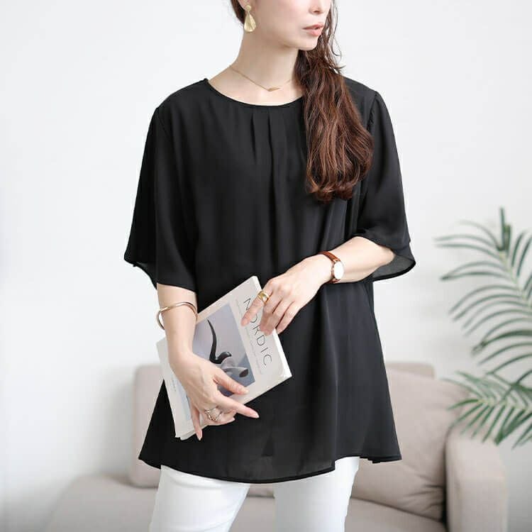 大きいサイズ レディース フロントタックシフォンチュニック　cast-5556005 【メール便可】