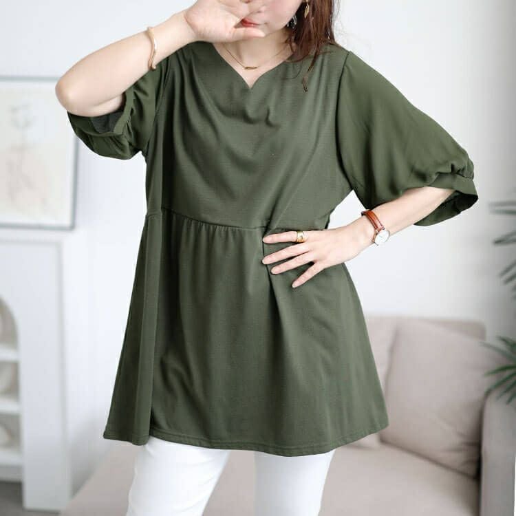 大きいサイズ レディース 袖シフォン切り替えペプラムチュニック　cast-5556004 【メール便可】