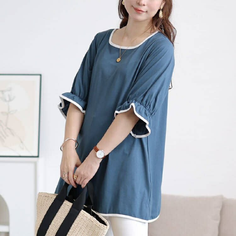 大きいサイズ レディース 配色パイピングキャンディスリーブチュニック　cast-5556002 【メール便可】