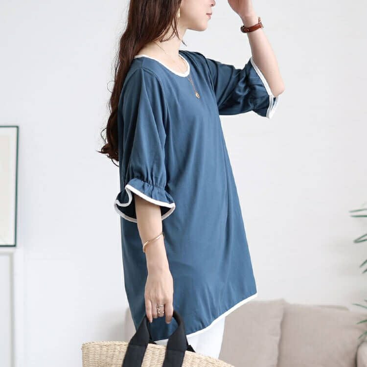 大きいサイズ レディース 配色パイピングキャンディスリーブチュニック　cast-5556002 【メール便可】