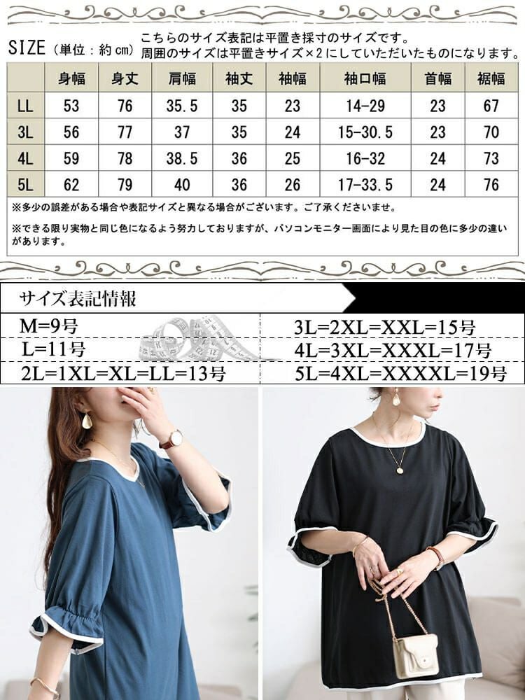 大きいサイズ レディース 配色パイピングキャンディスリーブチュニック　cast-5556002 【メール便可】