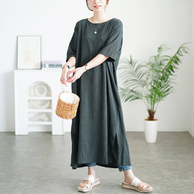 大きいサイズ レディース 楊柳スリットワンピース　cast-5556008