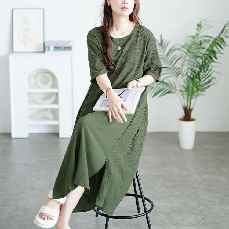 大きいサイズ レディース 楊柳スリットワンピース　cast-5556008