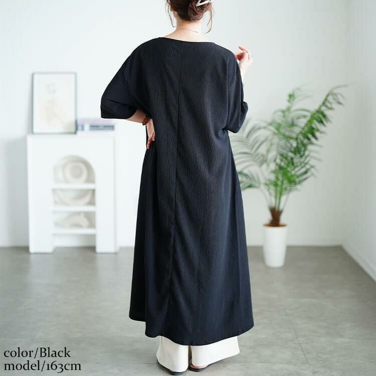 大きいサイズ レディース 楊柳スリットワンピース　cast-5556008 ブラック