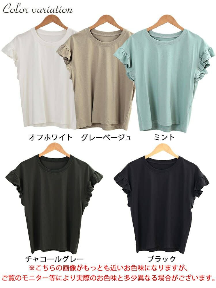大きいサイズ レディース フリルフレンチスリーブコットンTシャツ　wk-0553 【メール便可】
