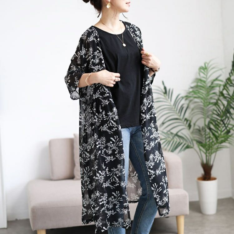 大きいサイズ レディース 花柄シフォンロングカーディガン＆タンク