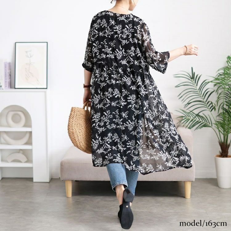 大きいサイズ レディース 花柄シフォンロングカーディガン＆タンク