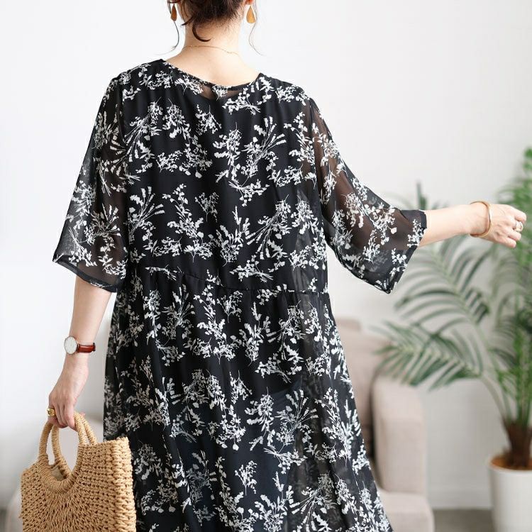 大きいサイズ レディース 花柄シフォンロングカーディガン＆タンクトップ2点セット　cpdai-647108 【メール便可】