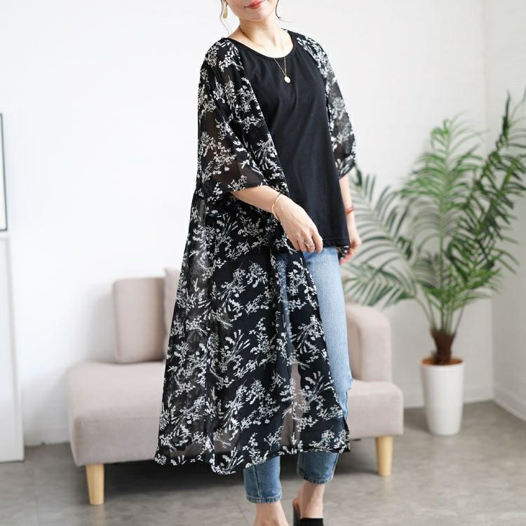 大きいサイズ レディース 花柄シフォンロングカーディガン＆タンクトップ2点セット　cpdai-647108 【メール便可】