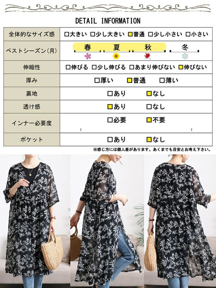 大きいサイズ レディース 花柄シフォンロングカーディガン＆タンク