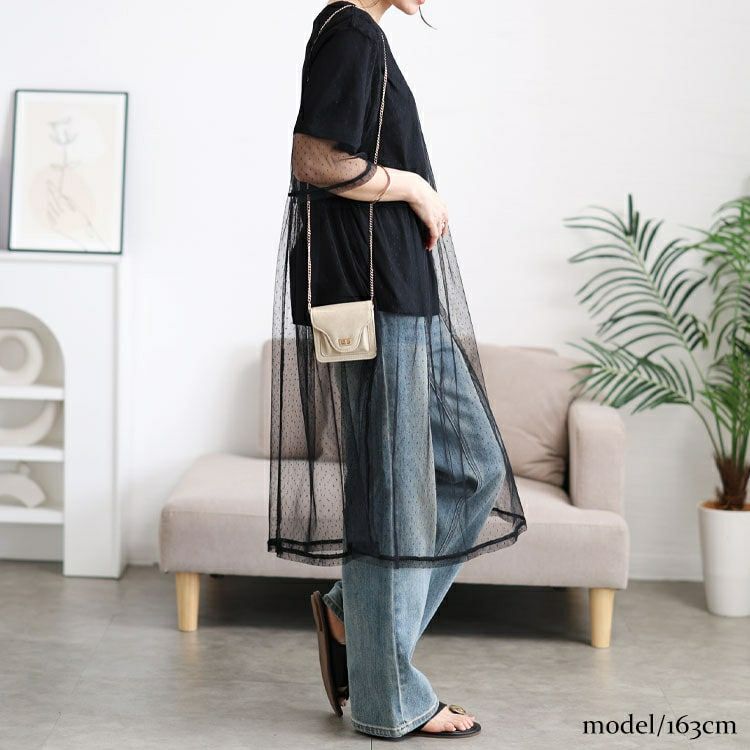 大きいサイズ レディース ドットチュールワンピース＆Tシャツ2点セット　cpdai-647109 【メール便可】