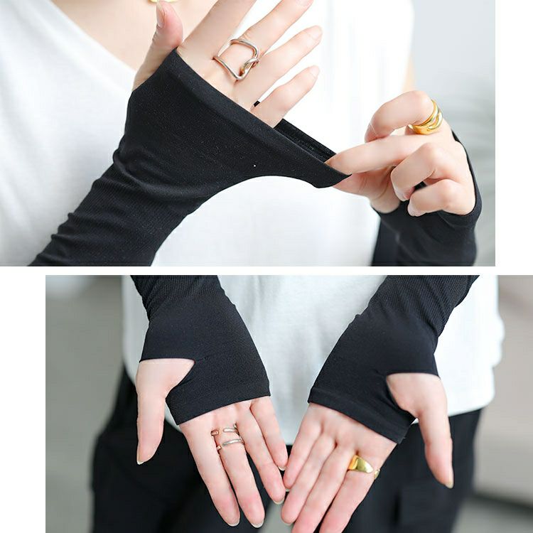 大きいサイズ レディース 指穴付き冷感ロングアームカバー　goldy-1695【メール便可】