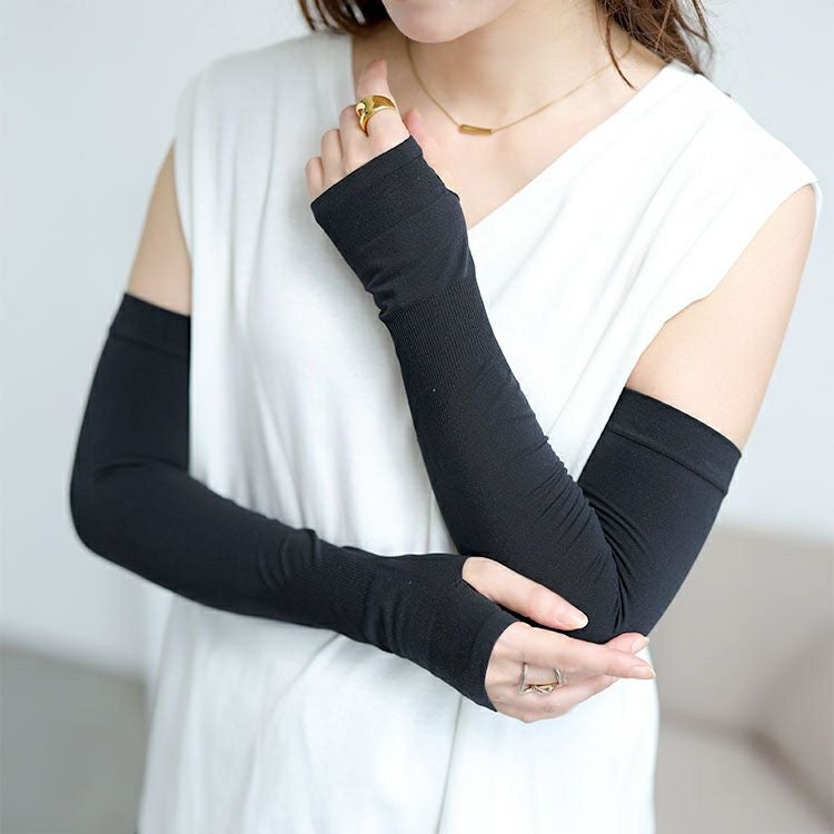 大きいサイズ レディース 指穴付き冷感ロングアームカバー　goldy-1695【メール便可】