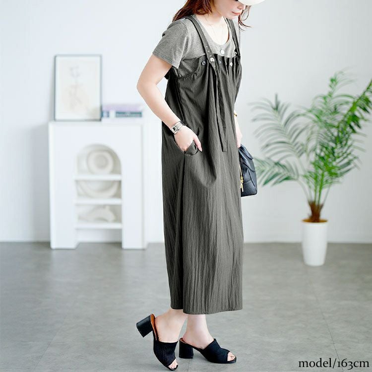 大きいサイズ レディース 半袖Tシャツ＆ボタンプリーツジャンパースカート　goldy-1713【メール便可】