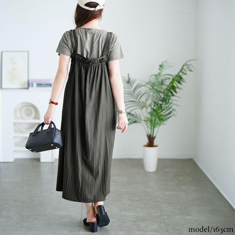 大きいサイズ レディース 半袖Tシャツ＆ボタンプリーツジャンパースカート　goldy-1713【メール便可】