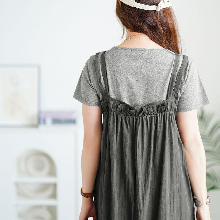 大きいサイズ レディース 半袖Tシャツ＆ボタンプリーツジャンパースカート　goldy-1713【メール便可】