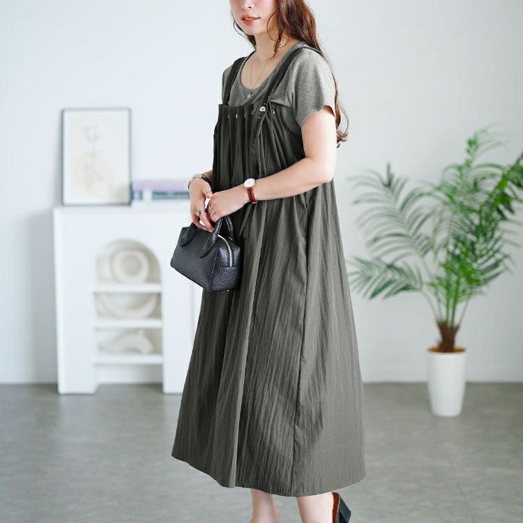 大きいサイズ レディース 半袖Tシャツ＆ボタンプリーツジャンパースカート　goldy-1713【メール便可】