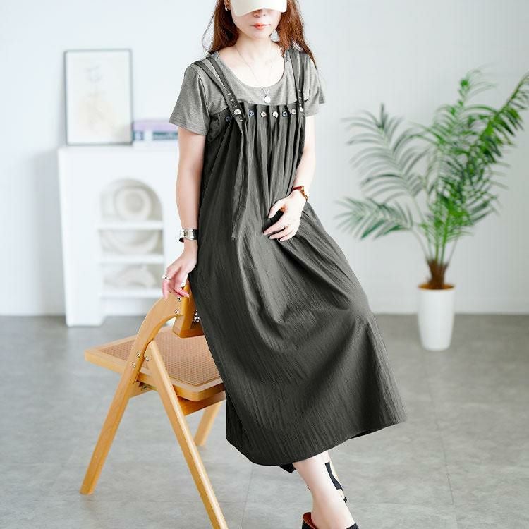 大きいサイズ レディース 半袖Tシャツ＆ボタンプリーツジャンパー