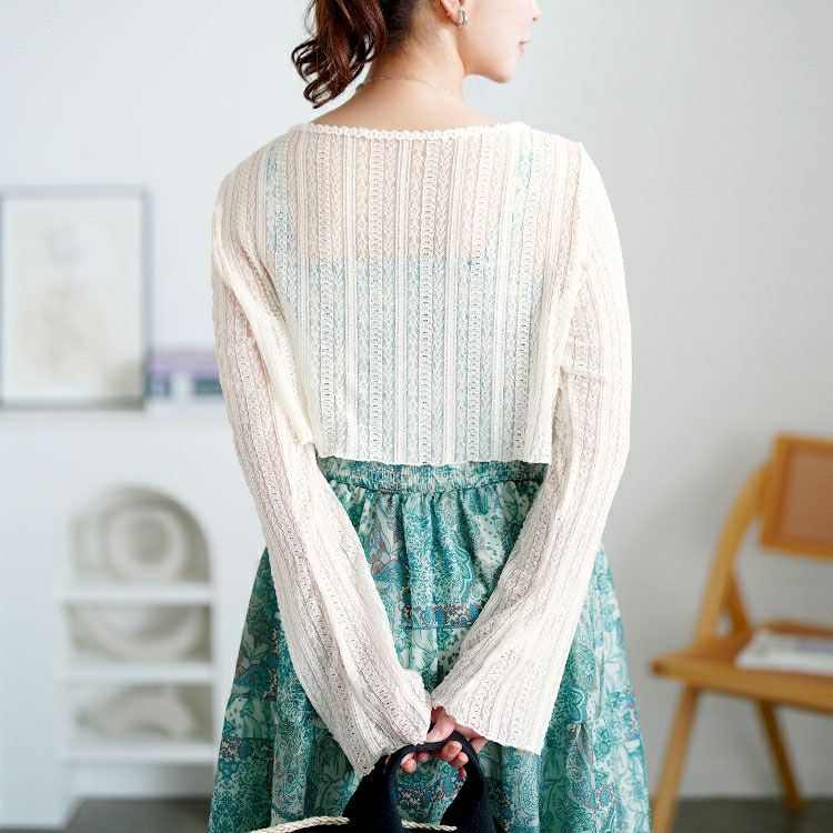 大きいサイズ レディース レースカーディガン＆ペイズリー柄シャーリングキャミワンピース　goldy-1712