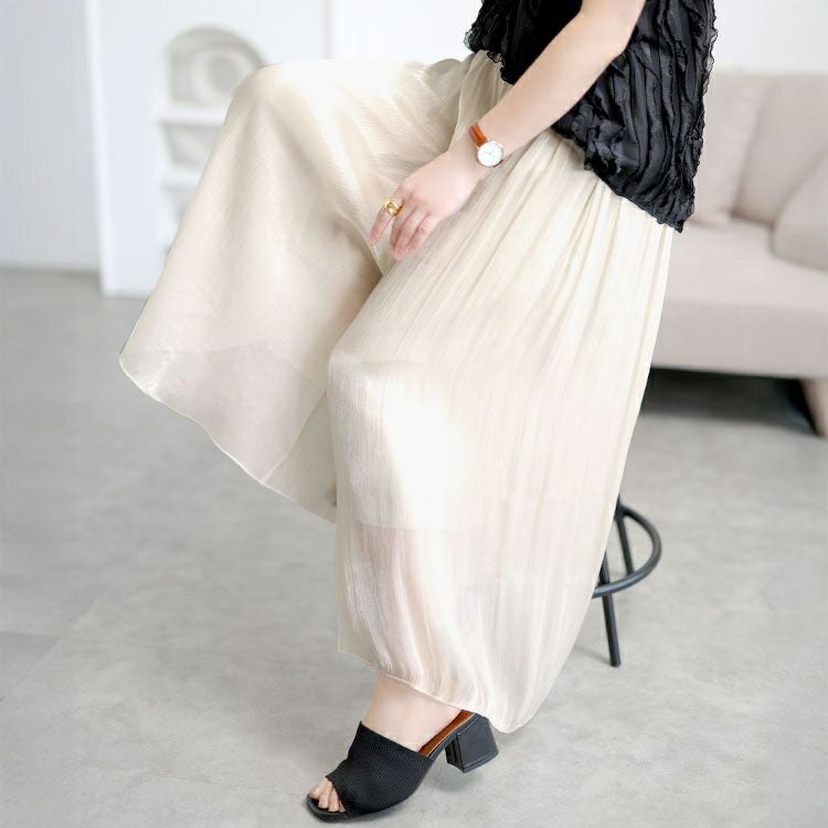 大きいサイズ レディース ウエストギャザーシアーフレアワイドパンツ　goldy-1707【メール便可】