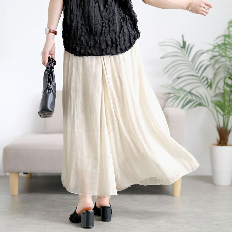 大きいサイズ レディース ウエストギャザーシアーフレアワイドパンツ　goldy-1707【メール便可】