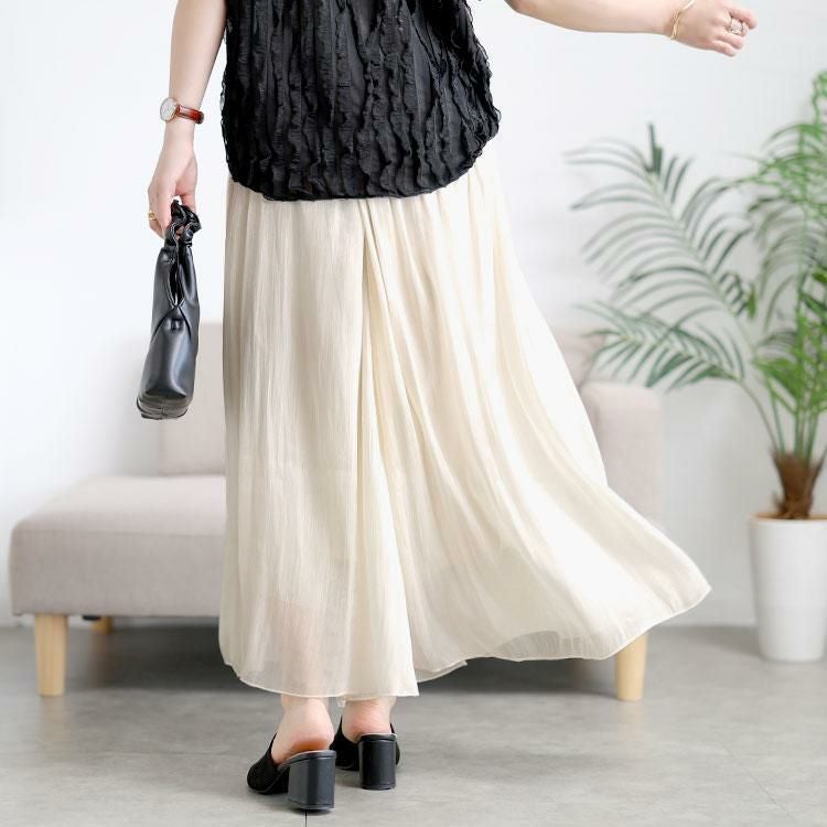 大きいサイズ レディース ウエストギャザーシアーフレアワイドパンツ　goldy-1707【メール便可】 オフホワイト