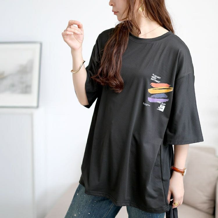 大きいサイズ レディース バックペイント柄オーバーサイズTシャツ　goldy-1702【メール便可】