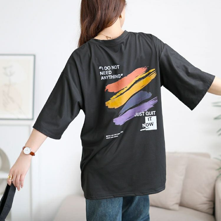 大きいサイズ レディース バックペイント柄オーバーサイズTシャツ　goldy-1702【メール便可】