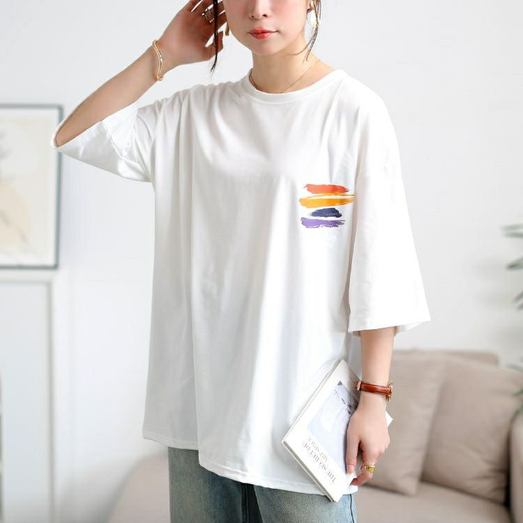 大きいサイズ レディース バックペイント柄オーバーサイズTシャツ　goldy-1702【メール便可】