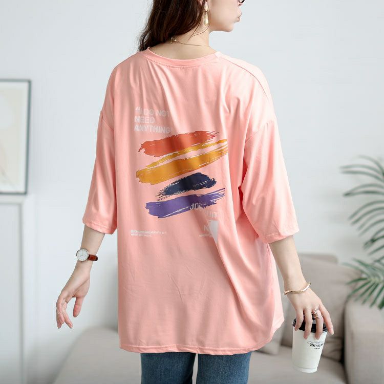 大きいサイズ レディース バックペイント柄オーバーサイズTシャツ　goldy-1702【メール便可】