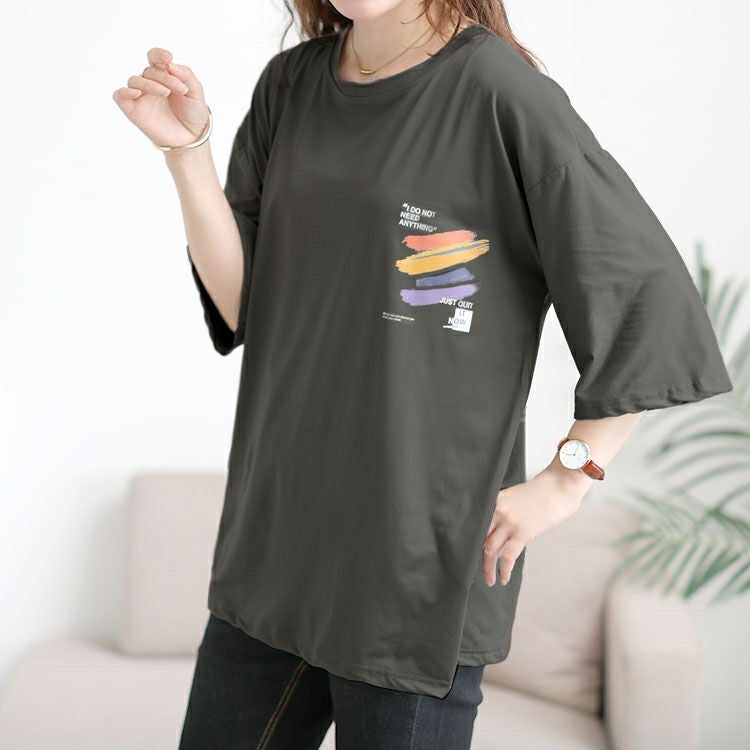 大きいサイズ レディース バックペイント柄オーバーサイズTシャツ　goldy-1702【メール便可】