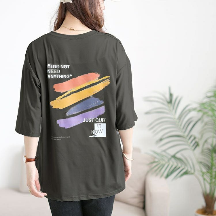 大きいサイズ レディース バックペイント柄オーバーサイズTシャツ　goldy-1702【メール便可】