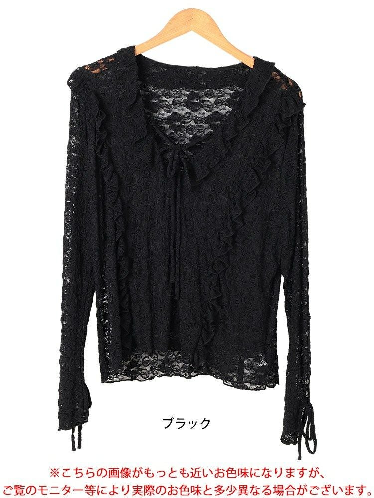 大きいサイズ レディース 編み上げフリルレースプルオーバー　sw-0773 【メール便可】