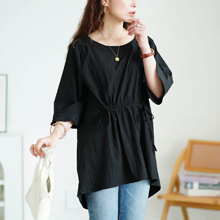 大きいサイズ レディース ラウンドネックフロントドロストチュニック　jp550 【メール便可】