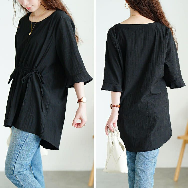 大きいサイズ レディース ラウンドネックフロントドロストチュニック　jp550 【メール便可】