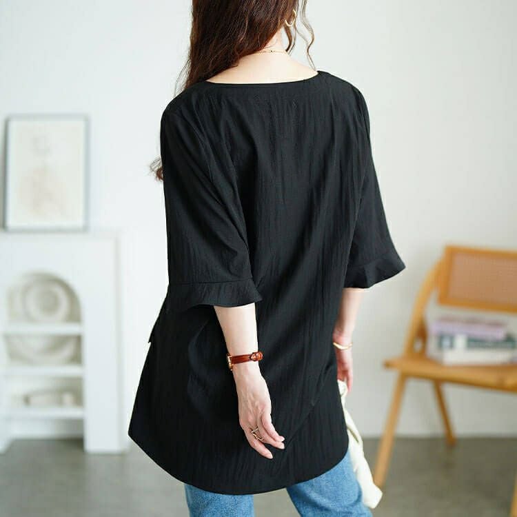 大きいサイズ レディース ラウンドネックフロントドロストチュニック　jp550 【メール便可】