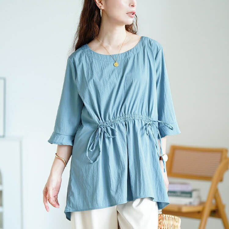 大きいサイズ レディース ラウンドネックフロントドロストチュニック　jp550 【メール便可】