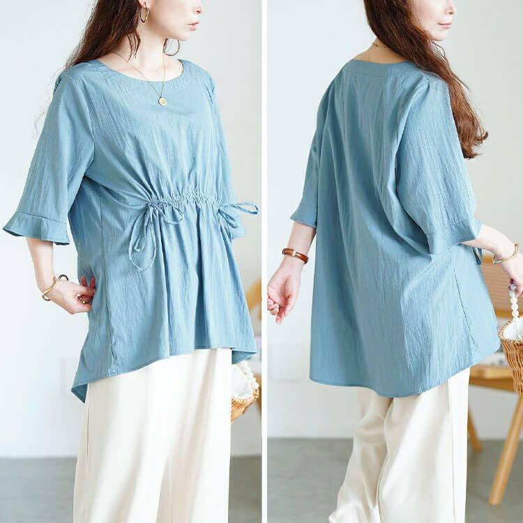 大きいサイズ レディース ラウンドネックフロントドロストチュニック　jp550 【メール便可】