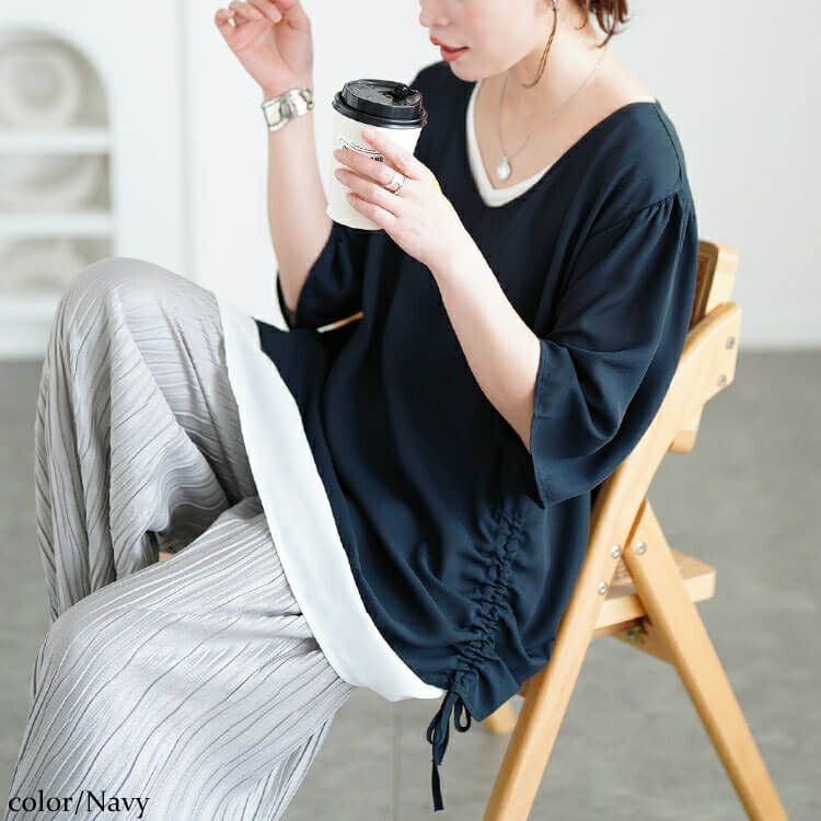 大きいサイズ レディース ドロストフェイクレイヤードチュニック　jp540 【メール便可】