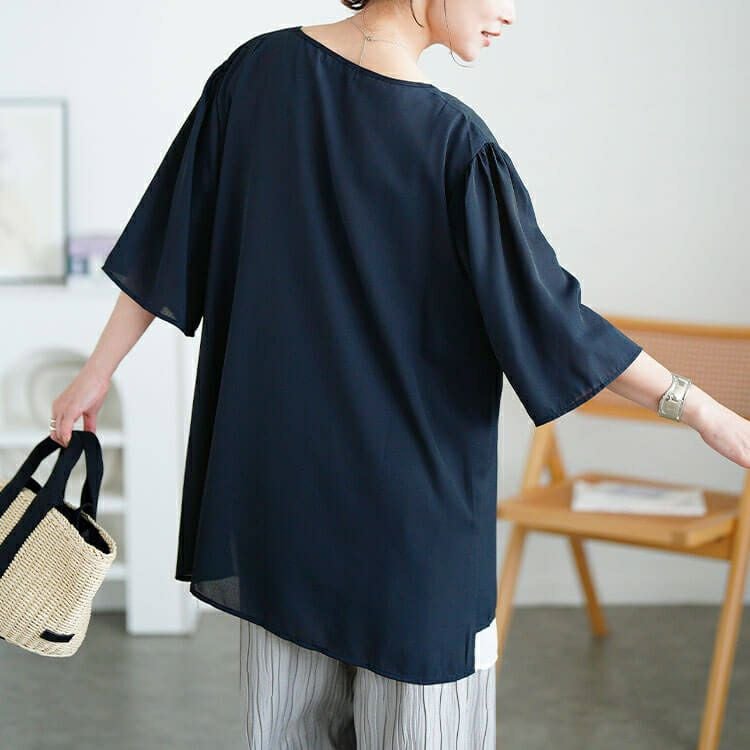 大きいサイズ レディース ドロストフェイクレイヤードチュニック　jp540 【メール便可】