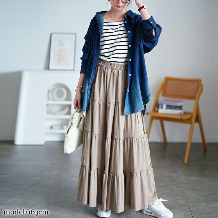 大きいサイズ レディース コットンティアードスカート　wk-0558