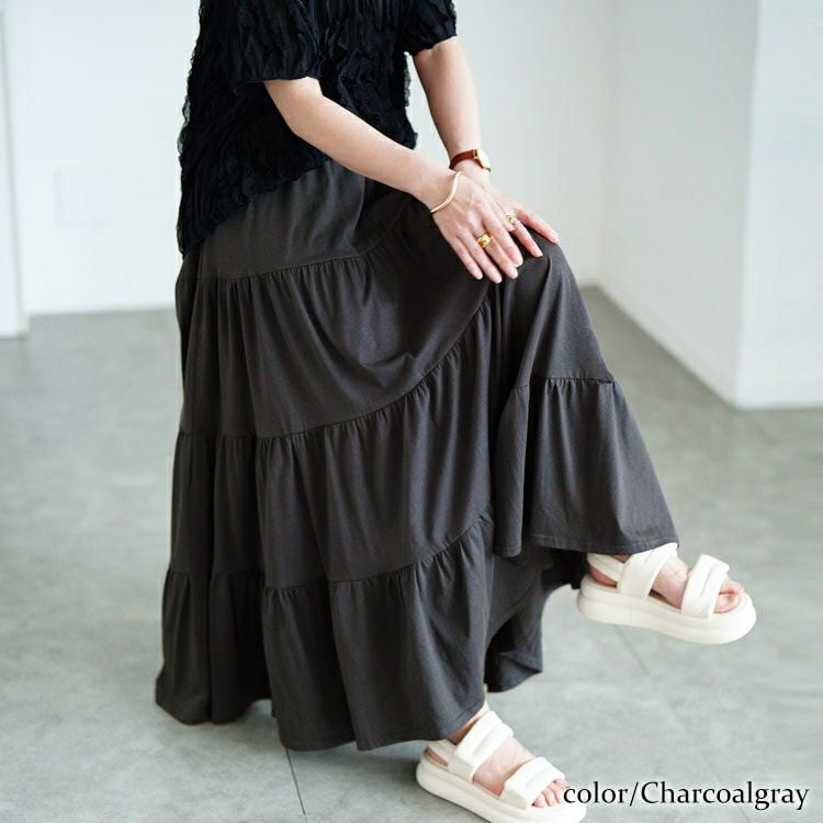 大きいサイズ レディース コットンティアードスカート　wk-0558