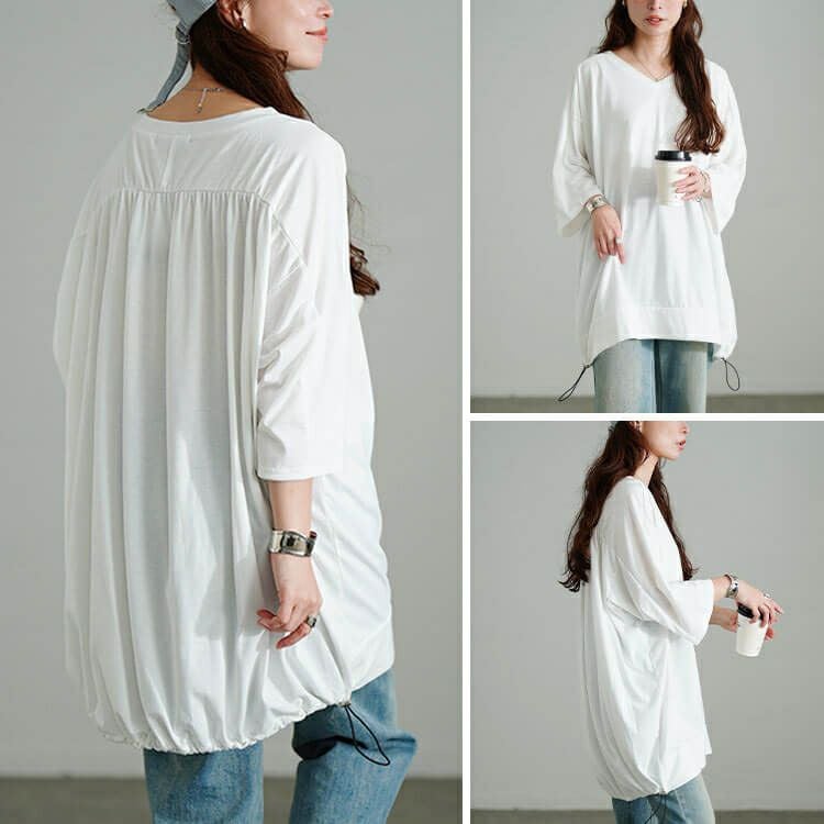 大きいサイズ レディース Vネックバックドロストチュニック　bai-0188