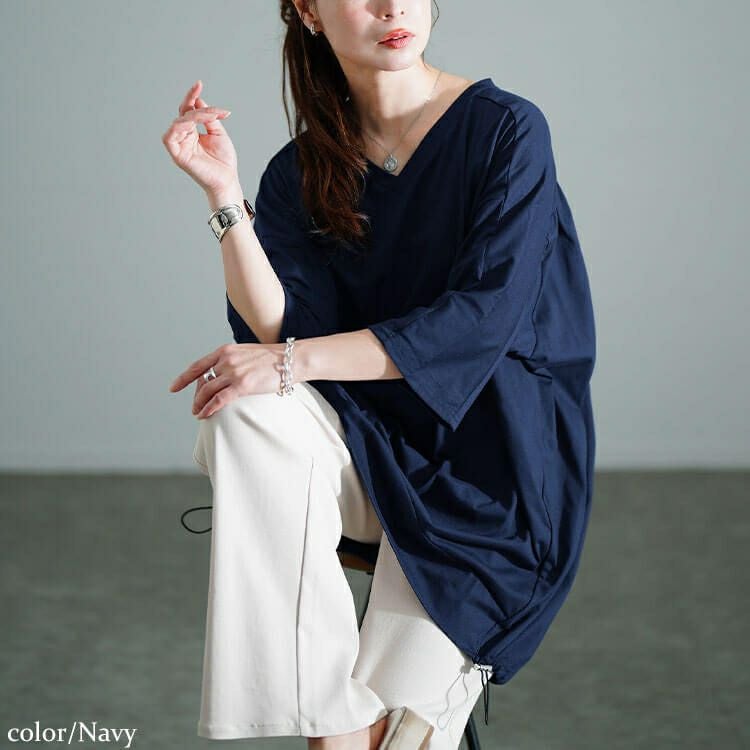 大きいサイズ レディース Vネックバックドロストチュニック　bai-0188