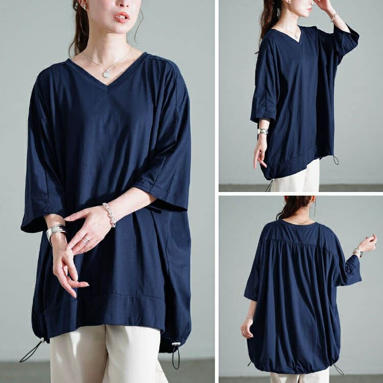 大きいサイズ レディース Vネックバックドロストチュニック　bai-0188